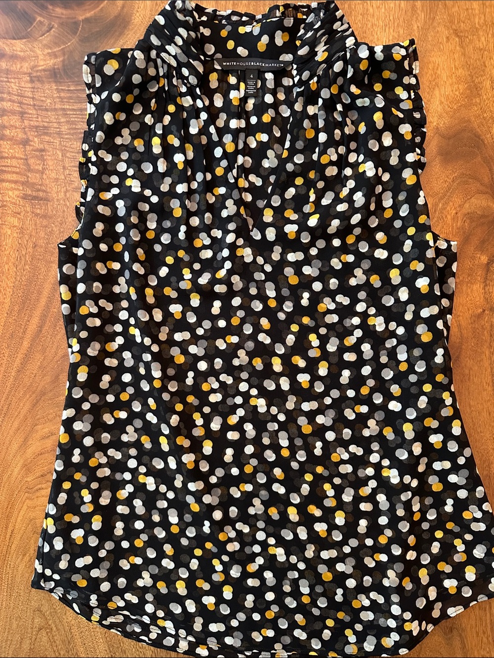 White House Black Market Black Polka Dot Sleeveless Blouse - Yellow & White Dot